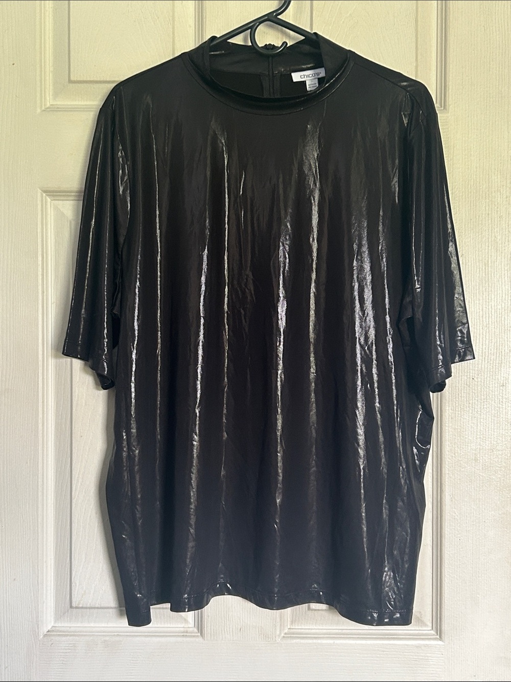 NWT Chico’s black knit leather Mockneck elbow tee size XXL
